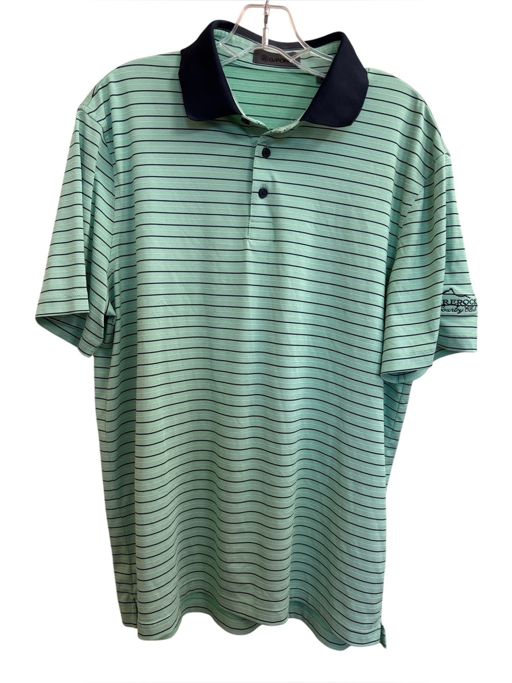 G/FORE Green Herringbone Navy Stripe Tech Jersey Polo Shirt Size L